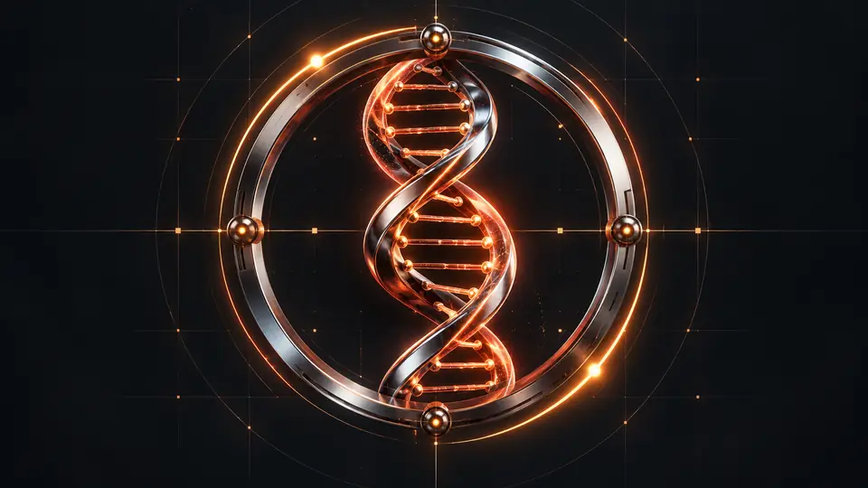 DNA in einem leuchtenden Beobachtungsring — symbolische Recherche-Illustration